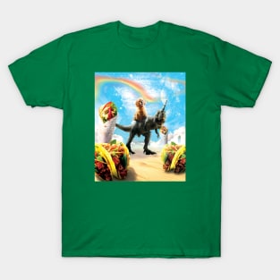 Poodle Riding Unicorn Dinosaur in the World of Mexican Dishes T-Shirt